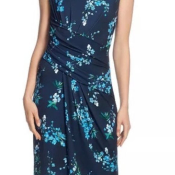 T Tahari Floral-Print Draped Dress - Picture 1 of 5